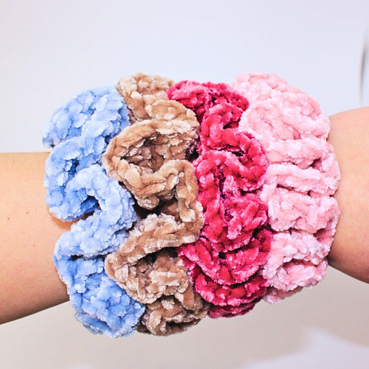 Handmade Velvet Crochet Scrunchies – Soft Hair Ties