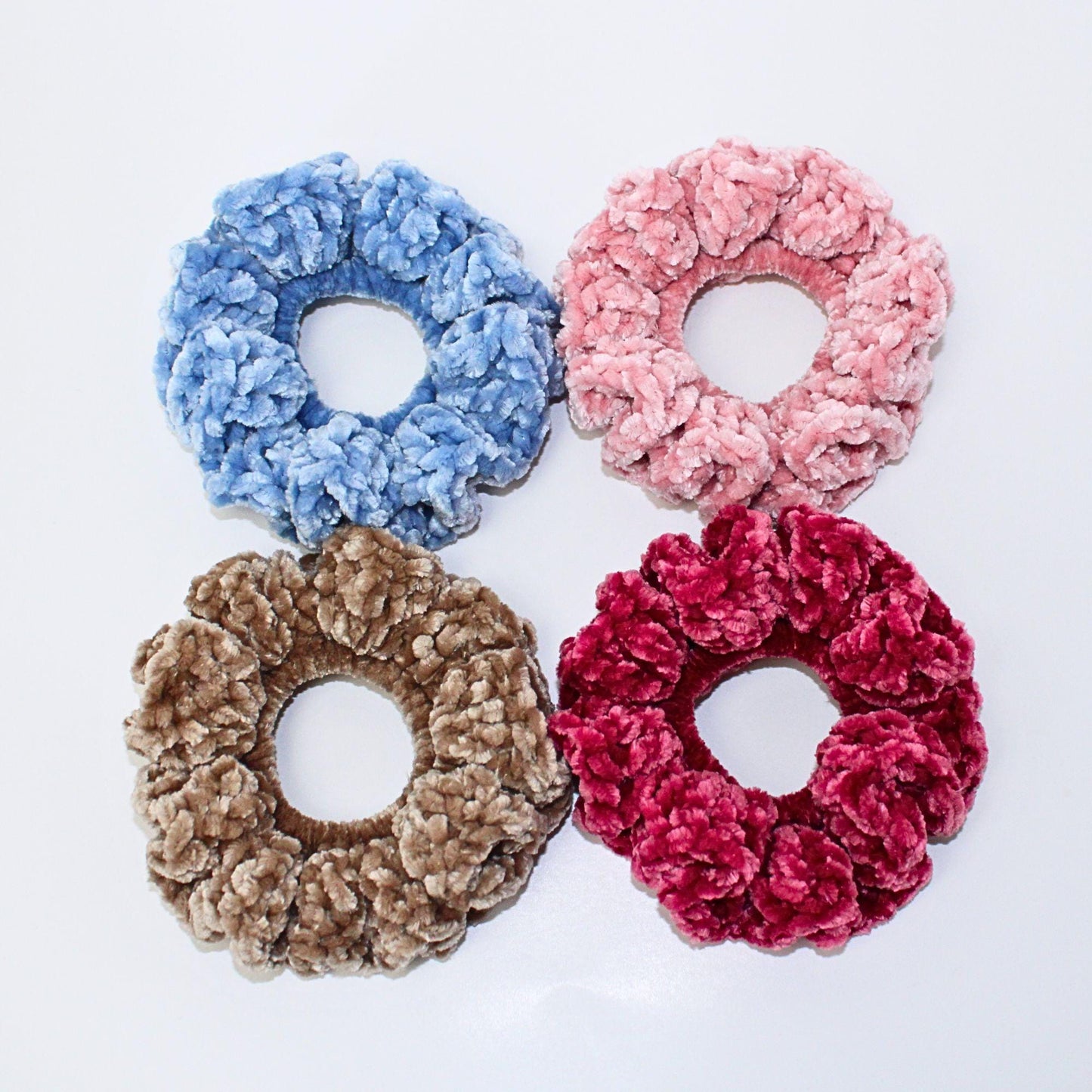 Handmade Velvet Crochet Scrunchies – Soft Hair Ties